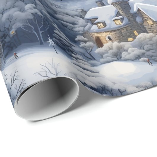 Modern Winterdorp Witte Kerstmis Cadeaupapier (Rol Hoek)