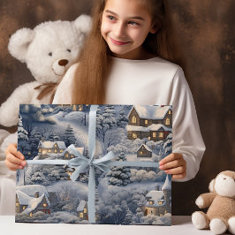 Modern Winterdorp Witte Kerstmis Cadeaupapier