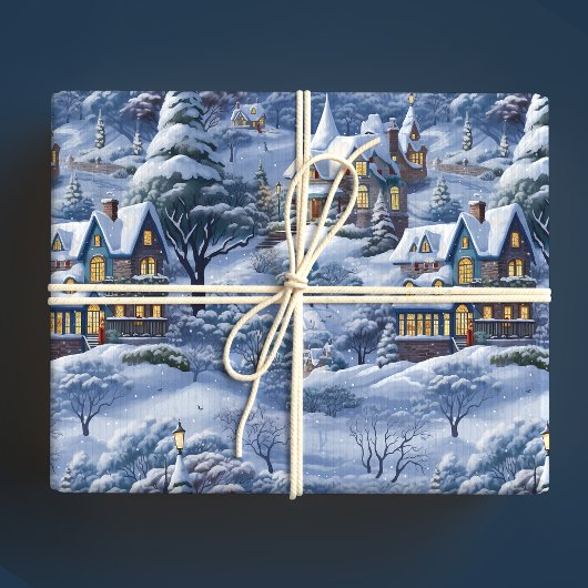 Modern Winterdorp Witte Kerstmis Cadeaupapier