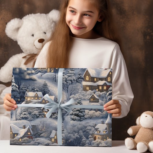 Modern Winterdorp Witte Kerstmis Cadeaupapier