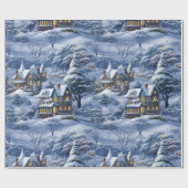 Modern Winterdorp Witte Kerstmis Cadeaupapier (Vlak)