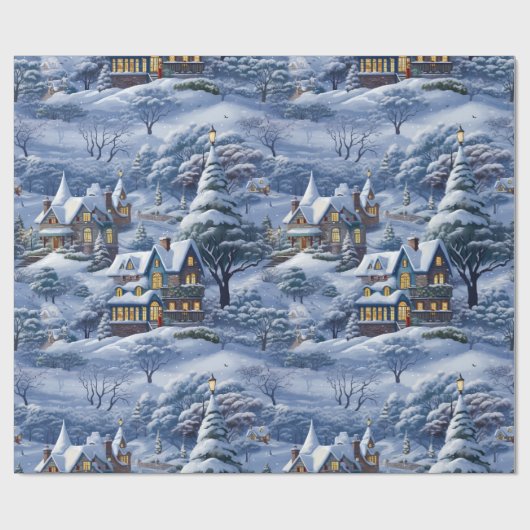 Modern Winterdorp Witte Kerstmis Cadeaupapier (Vlak)