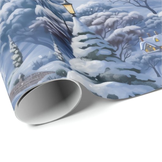 Modern Winterdorp Witte Kerstmis Cadeaupapier (Rol Hoek)