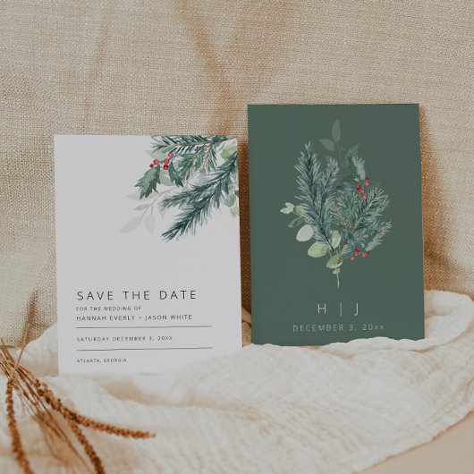 Modern wintergroen Save the Date Kaart