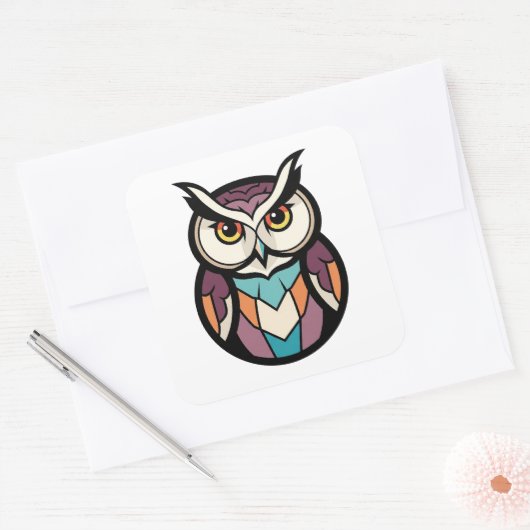 Modern Wisdom Owl Illustration Vierkante Sticker (Envelop)