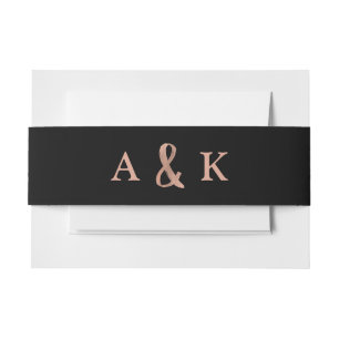 Modern Wish Roos Gold en zwart monogram bruiloft Uitnodigingen Wikkel