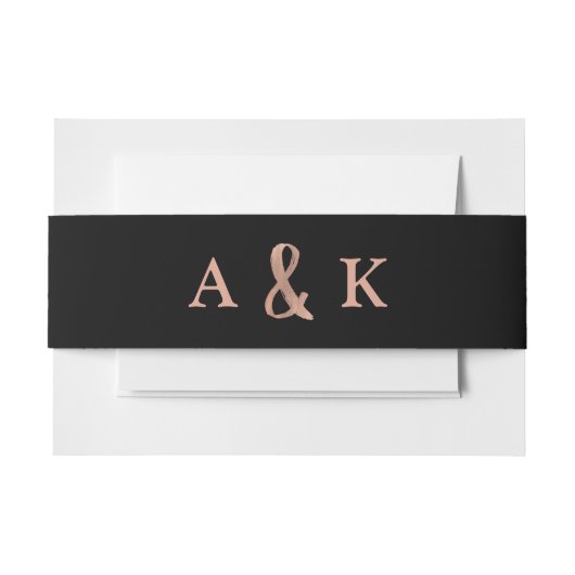 Modern Wish | Roos Gold en zwart monogram bruiloft Uitnodigingen Wikkel (Voorkant Voorbeeld)