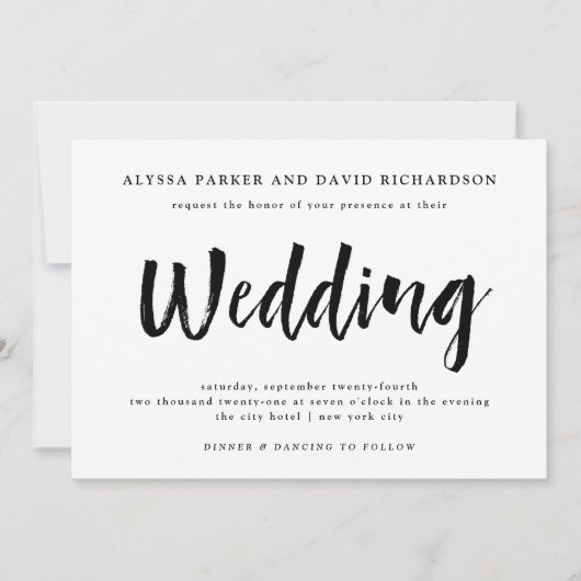 Modern Wish | Zwarte en witte bruiloft Kaart (Voorkant)