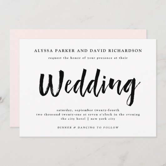 Modern Wish | Zwarte en witte bruiloft Kaart (Voorkant / Achterkant)