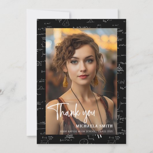 Modern Wiskunde Script Photo Afstuderen Bedankkaart (Voorkant)