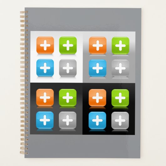 Modern wiskundig toevoegingssymbool glanzende glaz planner (Voorkant)