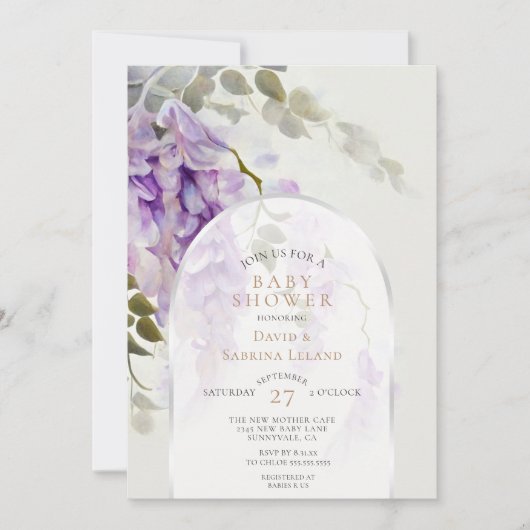 Modern Wisteria Floral Waterverf Baby shower Kaart (Voorkant)