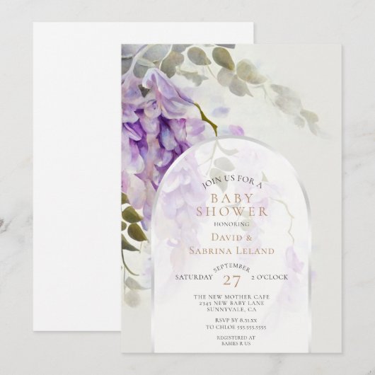 Modern Wisteria Floral Waterverf Baby shower Kaart (Voorkant / Achterkant)