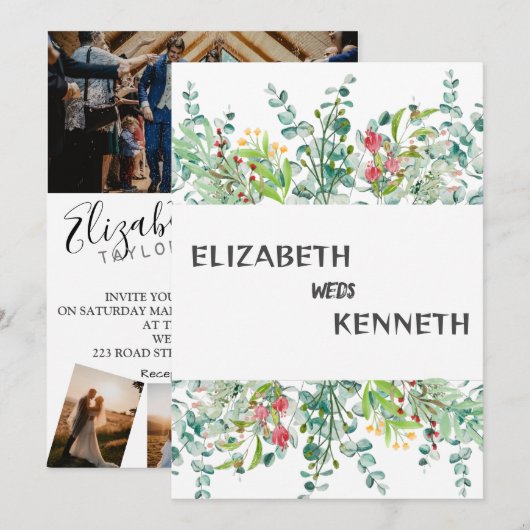 Modern wit 4 grid foto's bruiloft kaart (Voorkant / Achterkant)