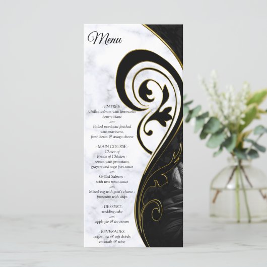 Modern wit - Abstract menu Marble Black (Staand voorkant)
