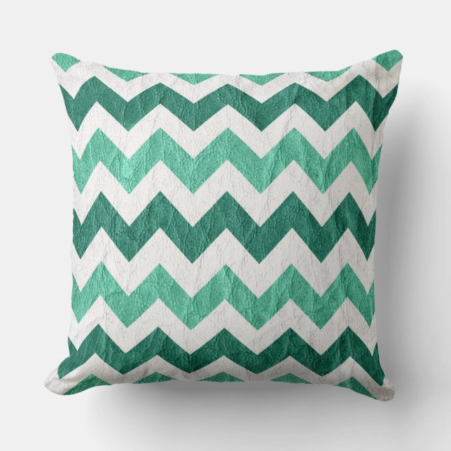 Modern Wit Aqua Chevron Leer Kussen (Voorkant)