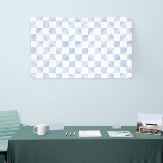 Modern wit blauw dambord patroon spandoek (Beurs)