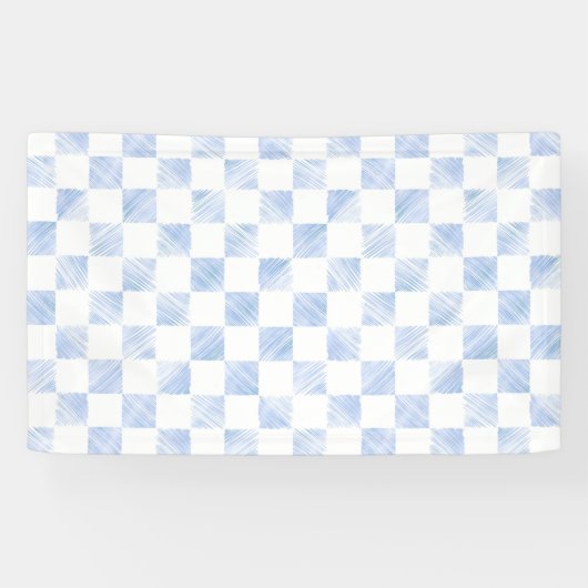 Modern wit blauw dambord patroon spandoek (Horizontaal)
