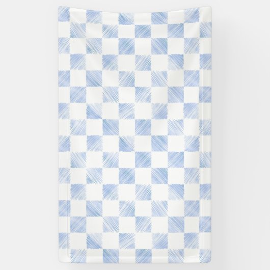 Modern wit blauw dambord patroon spandoek (Verticaal)