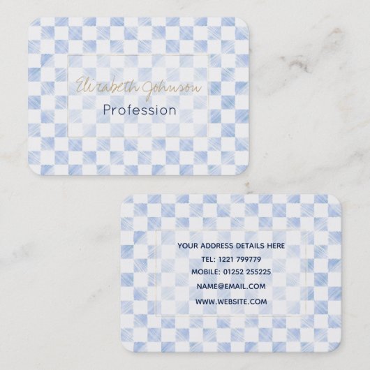 Modern wit blauw dambord patroon visitekaartje (Voorkant / Achterkant)