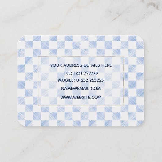 Modern wit blauw dambord patroon visitekaartje (Achterkant)