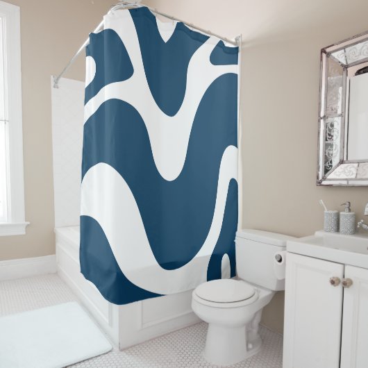 Modern wit & blauw douchegordijn (In situ)