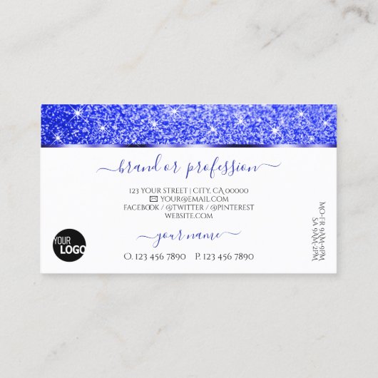 Modern Wit Blauw Glitter Sprankelende Sterren toev Visitekaartje (Achterkant)