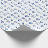 Modern wit blauw Joods Iconen patroon Chanoeka Cadeaupapier (Hoek)
