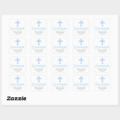 Modern Wit Blauw Kruis COMMUNION Jongen Dank u Vierkante Sticker (Vel)