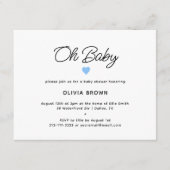 Modern Wit Blauw Oh Baby shower Invitation Informatiekaartje (Voorkant)