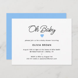 Modern Wit Blauw Oh Baby shower Invitation Informatiekaartje