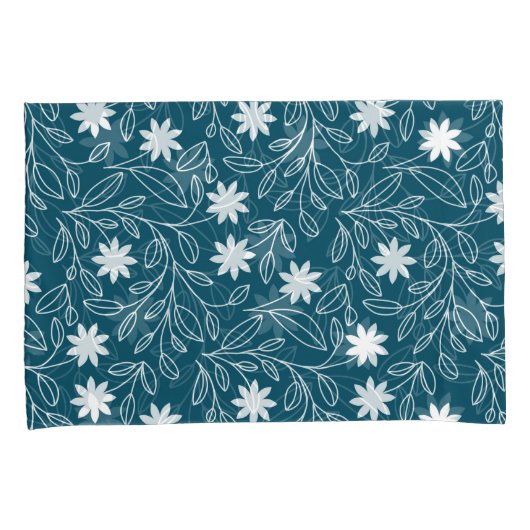 Modern Wit Bloemblad Blauwgroen Blauw Kussensloop (Voorkant-Rechts)