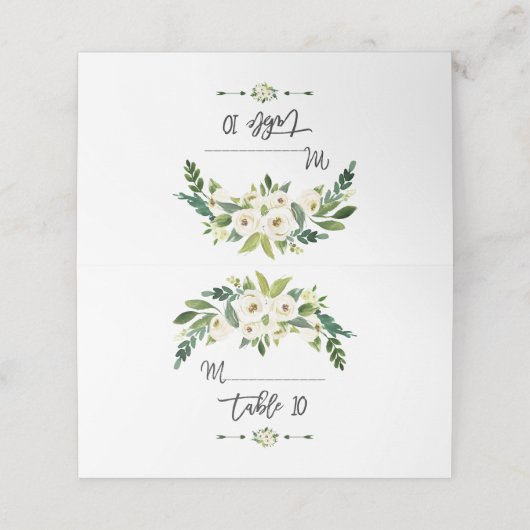 Modern wit bloemen Floral Table Number Plaatskaartje (Buitenkant ongevouwen)
