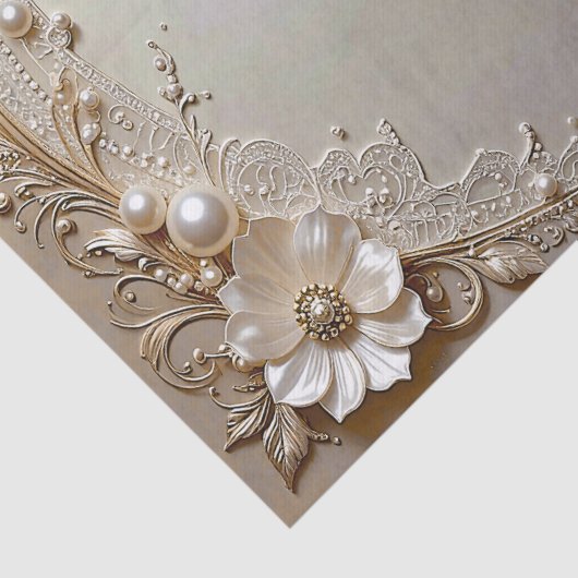 Modern Wit Bloemen Parels Tissuepapier (Detail)