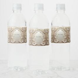 Modern Wit Bloemen Parels Waterfles Label Etiket