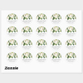 Modern wit bloemig groen elegante bruiloft ronde sticker (Vel)