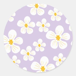 Modern wit bloemmotief Paarse Ronde Sticker