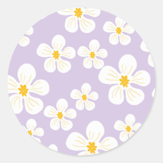 Modern wit bloemmotief Paarse Ronde Sticker