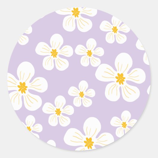 Modern wit bloemmotief Paarse Ronde Sticker (Voorkant)