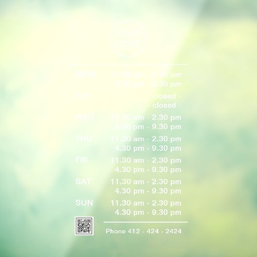 Modern Wit Complex Bedrijfsuren Logo QR Code Raamsticker (Vel 3)