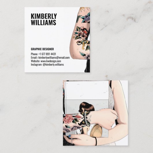 Modern wit custom afbeelding grafisch ontwerper co vierkante visitekaartje (Voorkant / Achterkant)