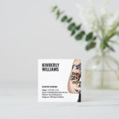 Modern wit custom afbeelding grafisch ontwerper co vierkante visitekaartje (Staand voorkant)