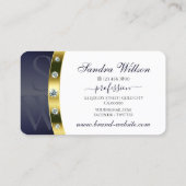 Modern Wit Donkerblauw en Goud met Monogram Visitekaartje (Achterkant)