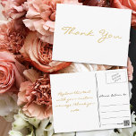 Modern wit elegant Faux Gold Script Hartelijk dank Briefkaart<br><div class="desc">Creëer uw eigen aangepaste,  gepersonaliseerde,  moderne elegante dank u briefkaart. Voer uw bericht in / opmerking van dank. Elegant bedankbriefje briefkaart voor gebruik op bruiloft,  huwelijksverjaardag,  verjaardag,  afstuderen,  vrijgezellenfeest,  baby shower,  feestdagen,  of een andere speciale gelegenheid gerelateerde mailings.</div>