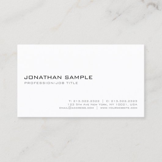 Modern wit Elegant Slank Minimalistisch Plain Visitekaartje (Voorkant)