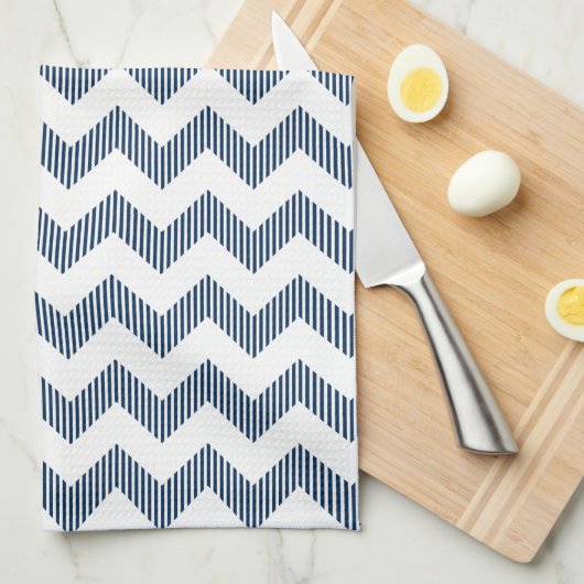 Modern wit en blauw chevron patroon theedoek (Quarter Fold)