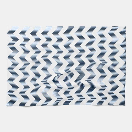 Modern wit en blauw chevron patroon theedoek (Horizontaal)