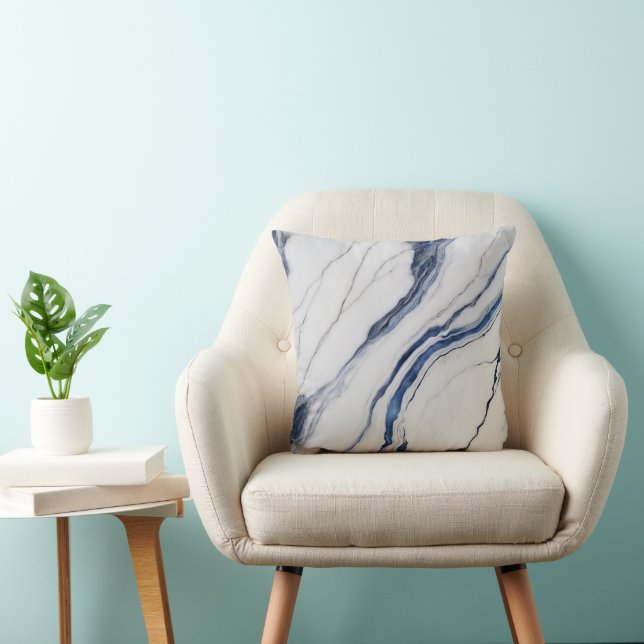 Modern wit en blauw minimalistisch marmer kussen (Stoel)