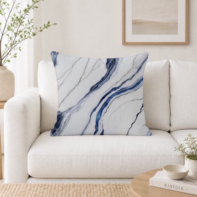 Modern wit en blauw minimalistisch marmer kussen (Creator heeft geüpload)