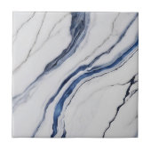 Modern wit en blauw minimalistisch marmer tegeltje (Voorkant)